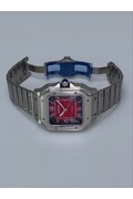 Custom Seiko Mod • Red Vignette Guilloche Steel Santos Automatic • 38mm